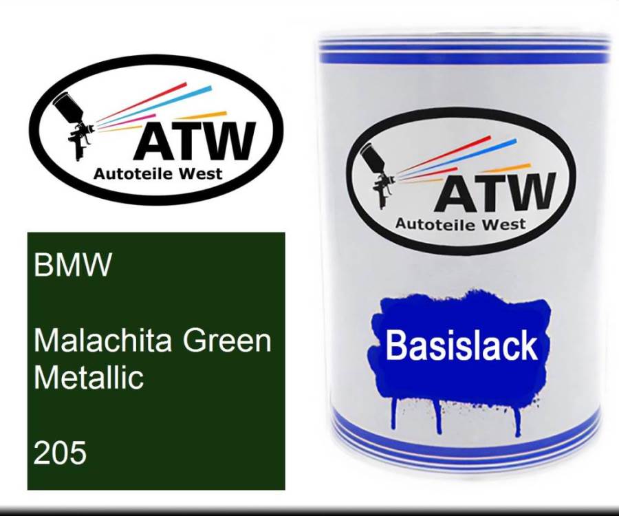 BMW, Malachita Green Metallic, 205: 500ml Lackdose, von ATW Autoteile West.